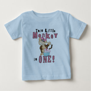 ピンクパーティーモンキー1st誕生日Tシャツとギフト ベビーTシャツ