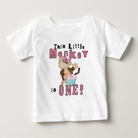 ピンクパーティーモンキー1st誕生日Tシャツとギフト ベビーTシャツ (正面)