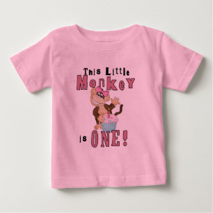 ピンクパーティーモンキー1st誕生日Tシャツとギフト ベビーTシャツ