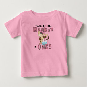 ピンクパーティーモンキー1st誕生日Tシャツとギフト ベビーTシャツ