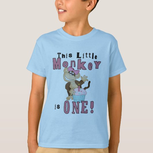ピンクパーティーモンキー1st誕生日Tシャツとギフト Tシャツ (正面)