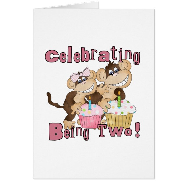 ピンクパーティーモンキー2nd誕生日Tシャツとギフト (正面)