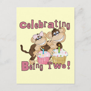 ピンクパーティーモンキー2nd誕生日Tシャツとギフト インビテーションポストカード