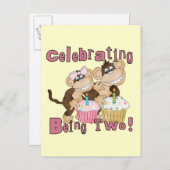 ピンクパーティーモンキー2nd誕生日Tシャツとギフト インビテーションポストカード (正面/裏面)