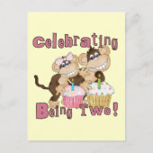 ピンクパーティーモンキー2nd誕生日Tシャツとギフト インビテーションポストカード (正面)