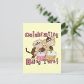 ピンクパーティーモンキー2nd誕生日Tシャツとギフト インビテーションポストカード (スタンド正面)