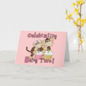 ピンクパーティーモンキー2nd誕生日Tシャツとギフト カード (黄色い花)