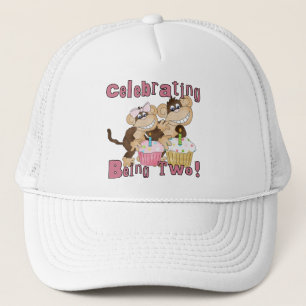 ピンクパーティーモンキー2nd誕生日Tシャツとギフト キャップ