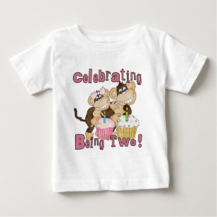 ピンクパーティーモンキー2nd誕生日Tシャツとギフト ベビーTシャツ