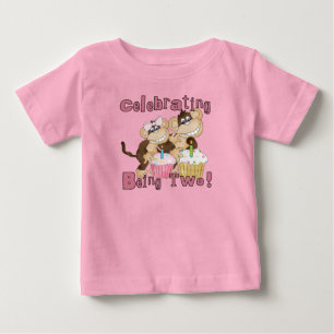 ピンクパーティーモンキー2nd誕生日Tシャツとギフト ベビーTシャツ