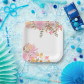 ピンクパーティー水彩フローラ ペーパープレート (パーティー)