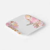 ピンクパーティー水彩フローラ ペーパープレート (傾斜あり)