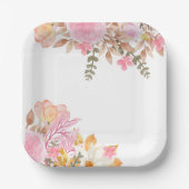 ピンクパーティー水彩フローラ ペーパープレート (正面)