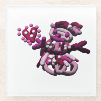 ピンクパーティー雪だるま ガラスコースター