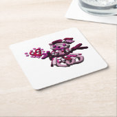 ピンクパーティー雪だるま スクエアペーパーコースター (アングル)