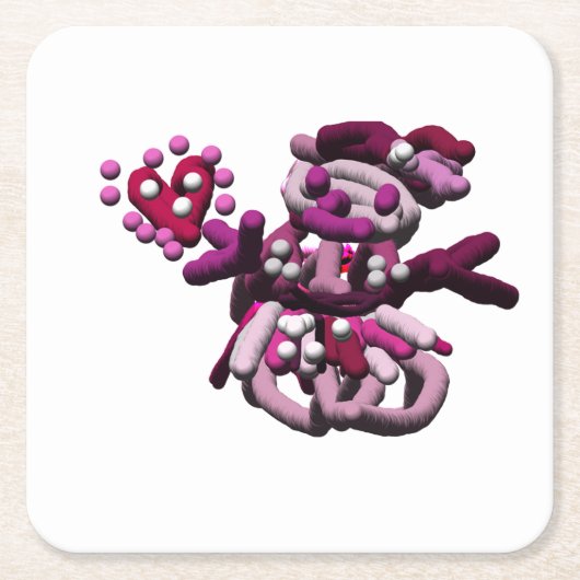 ピンクパーティー雪だるま スクエアペーパーコースター (正面)