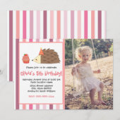 ピンクパーティー ハリネズミとカップケーキ 招待状 (正面/裏面)