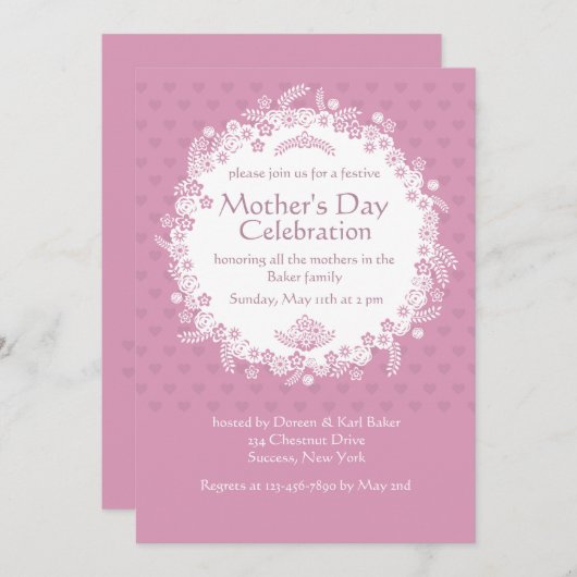 ピンクパーフェクションマザーズデイ招待状 招待状 (正面/裏面)
