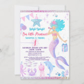 ピンクパープルお洒落ガール1stマーメイド誕生日 招待状 (正面)