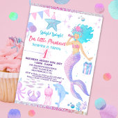 ピンクパープルお洒落ガール1stマーメイド誕生日 招待状