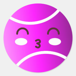 ピンクパープルかわいいテニスボールかわいい絵文字パーティー ラウンドシール