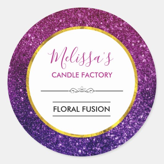 ピンクパープルきらめくグリッタージェムズキャンドルビジネス ラウンドシール (正面)