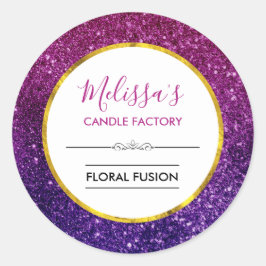 ピンクパープルきらめくグリッタージェムズキャンドルビジネス ラウンドシール