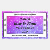 ピンクパープルきらめくグリッタースター製品ラベル 長方形シール (正面)