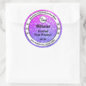 ピンクパープルきらめくグリッター製品ラベルロゴ ラウンドシール (バッグ)