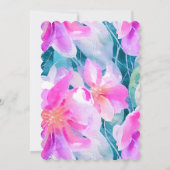 ピンクパープルとティール(緑がかった色)の水彩フローラ結婚の 招待状 (裏面)