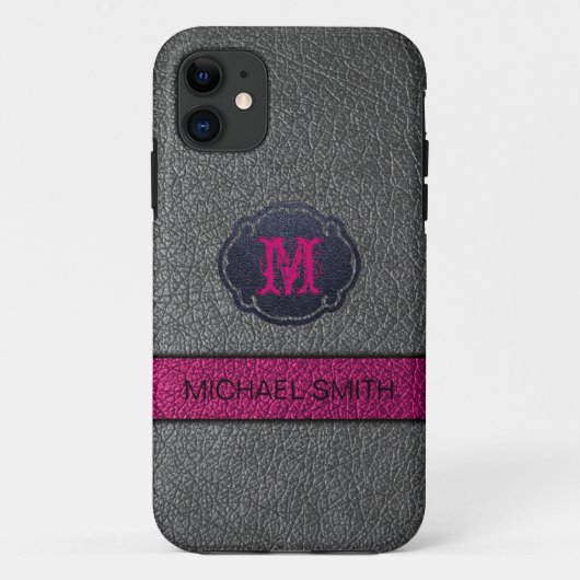 ピンクパープルとブラックレザー Case-Mate iPhoneケース (裏面)