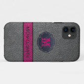 ピンクパープルとブラックレザー Case-Mate iPhoneケース (裏面(横))