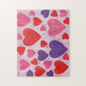 ピンクパープルとレッドのバレンタインデーハート ジグソーパズル (縦)