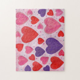 ピンクパープルとレッドのバレンタインデーハート ジグソーパズル