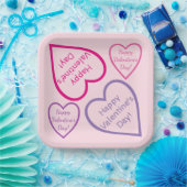 ピンクパープルとレッドハッピーバレンタインデーハート ペーパープレート (パーティー)