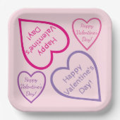 ピンクパープルとレッドハッピーバレンタインデーハート ペーパープレート (正面)