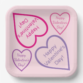 ピンクパープルとレッドハッピーバレンタインデーハート ペーパープレート