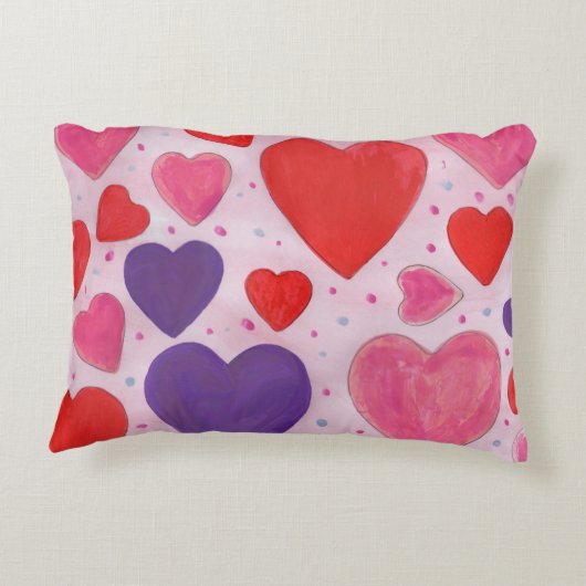 ピンクパープルとレッドバレンタインデーのハート アクセントクッション (裏面)