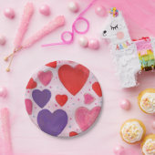 ピンクパープルとレッドバレンタインデーのハート ペーパープレート (パーティー)