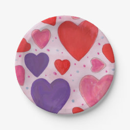 ピンクパープルとレッドバレンタインデーのハート ペーパープレート