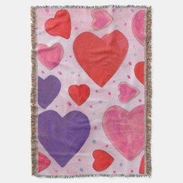 ピンクパープルと赤バレンタインデーのハートパターン スローブランケット