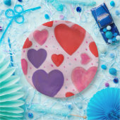 ピンクパープルと赤バレンタインデーのハートパターン ペーパープレート (パーティー)