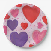 ピンクパープルと赤バレンタインデーのハートパターン ペーパープレート (正面)