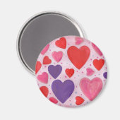 ピンクパープルと赤バレンタインデーのハートパターン マグネット (正面/裏面)
