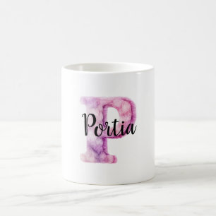 ピンクパープルのあったかPのイニシャルネーム コーヒーマグカップ