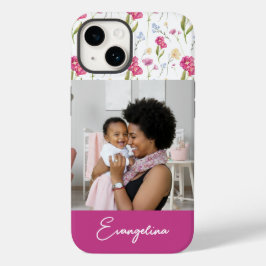 ピンクパープルのオーダーネーム入り水彩野の花 Case-Mate iPhone 14ケース