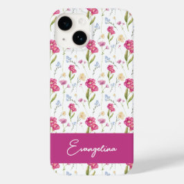 ピンクパープルのオーダーネーム入り水彩野の花 Case-Mate iPhone 14ケース
