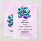 ピンクパープルのキュートなペコちゃんのベビーシャワー 招待状 (正面/裏面)