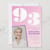 ピンクパープルのグラデーション写真 93歳の誕生日 招待状 (正面)