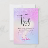 ピンクパープルのグリッター ホログラフィック ブライダルシャワー サンキューカード (正面)